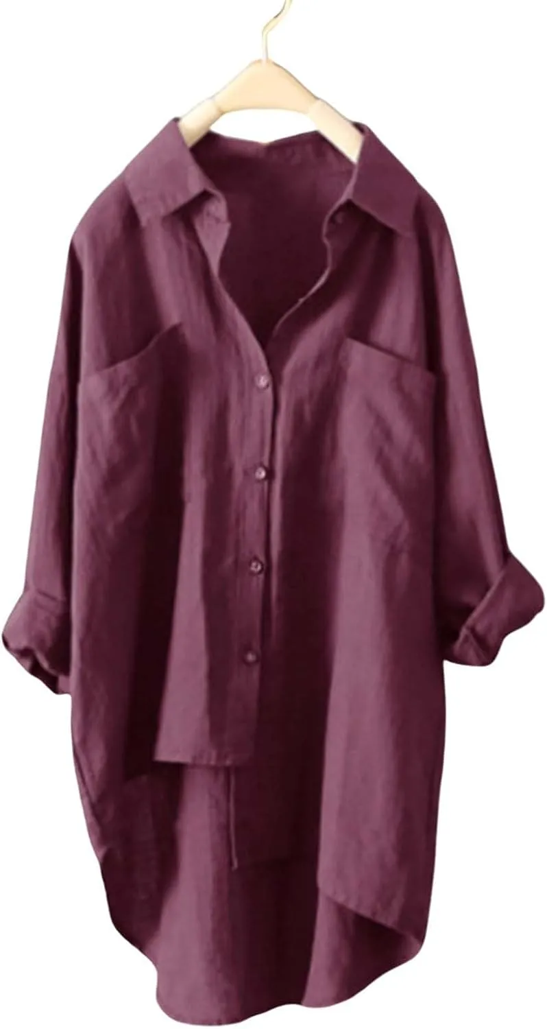 Womens Classic Plaid Shirt Long Sleeve Button Down Up Shirts 2025 Stylish Oversized Loose Fit Blouse V Neck Tops