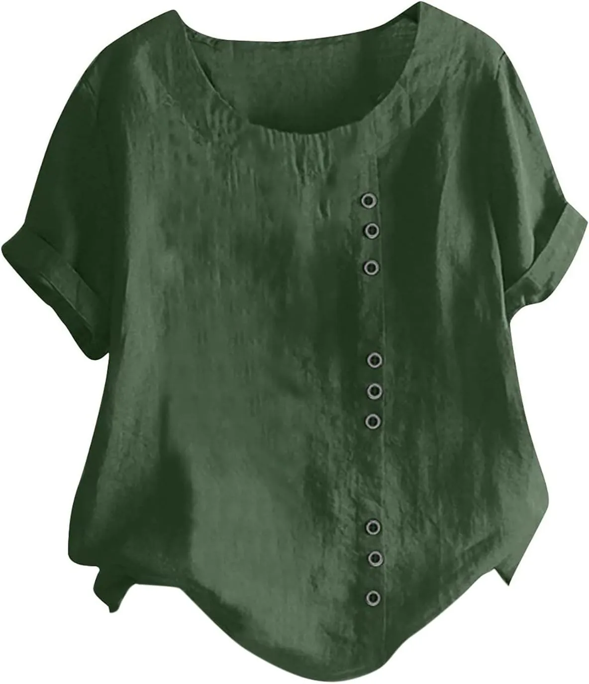 Womens Cotton Linen Button Down Shirt Short Sleeve Print Blouse Casual Crew Neck Tops Summer Flowy Tops for 2024