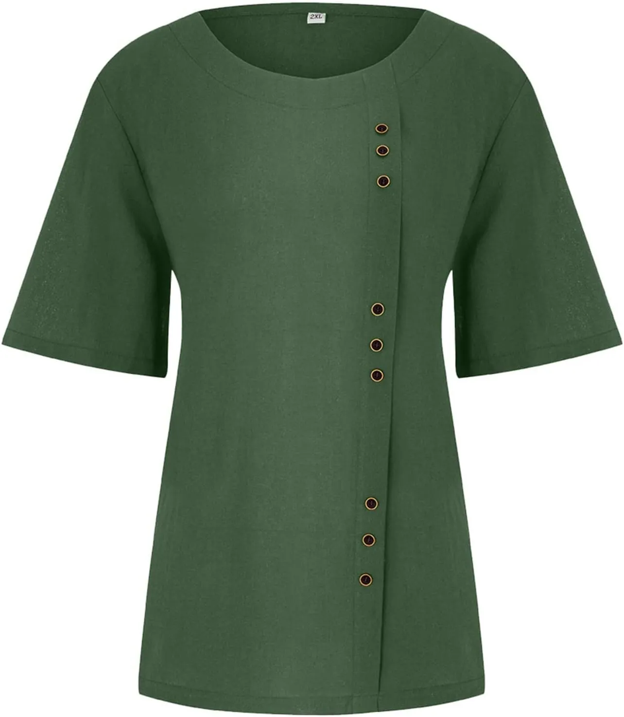 Womens Cotton Linen Button Down Shirt Short Sleeve Print Blouse Casual Crew Neck Tops Summer Flowy Tops for 2024