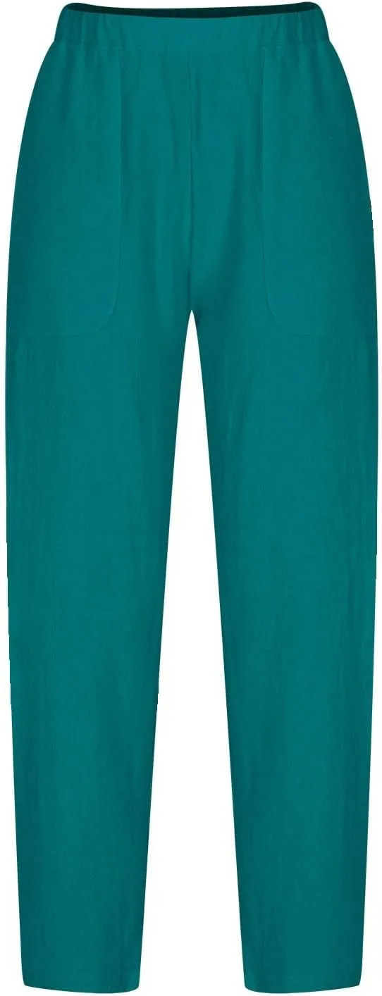 Womens Cotton Linen Harem Pants Lounge Elastic High Waist Trousers Summer Relaxed Fit Pant Solid Comfy Pockets Pants