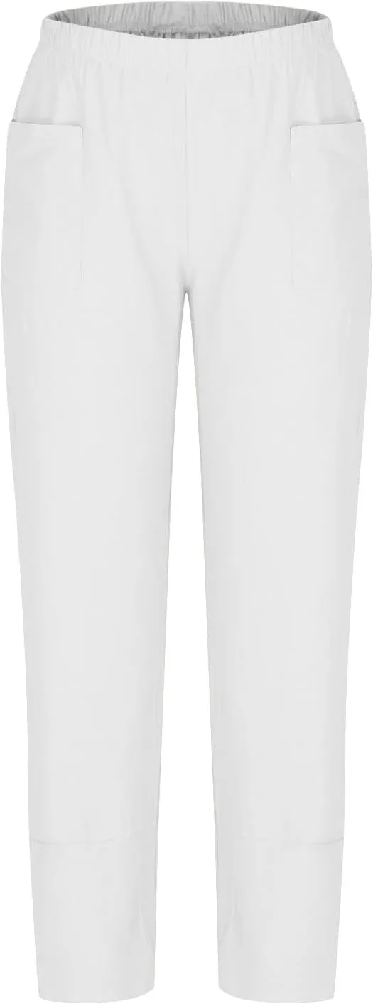 Women's Cotton Linen Wide Leg Pants Elastic Drawstring Casual Trousers with Pockets Summer Loose Beach Lounge Pants