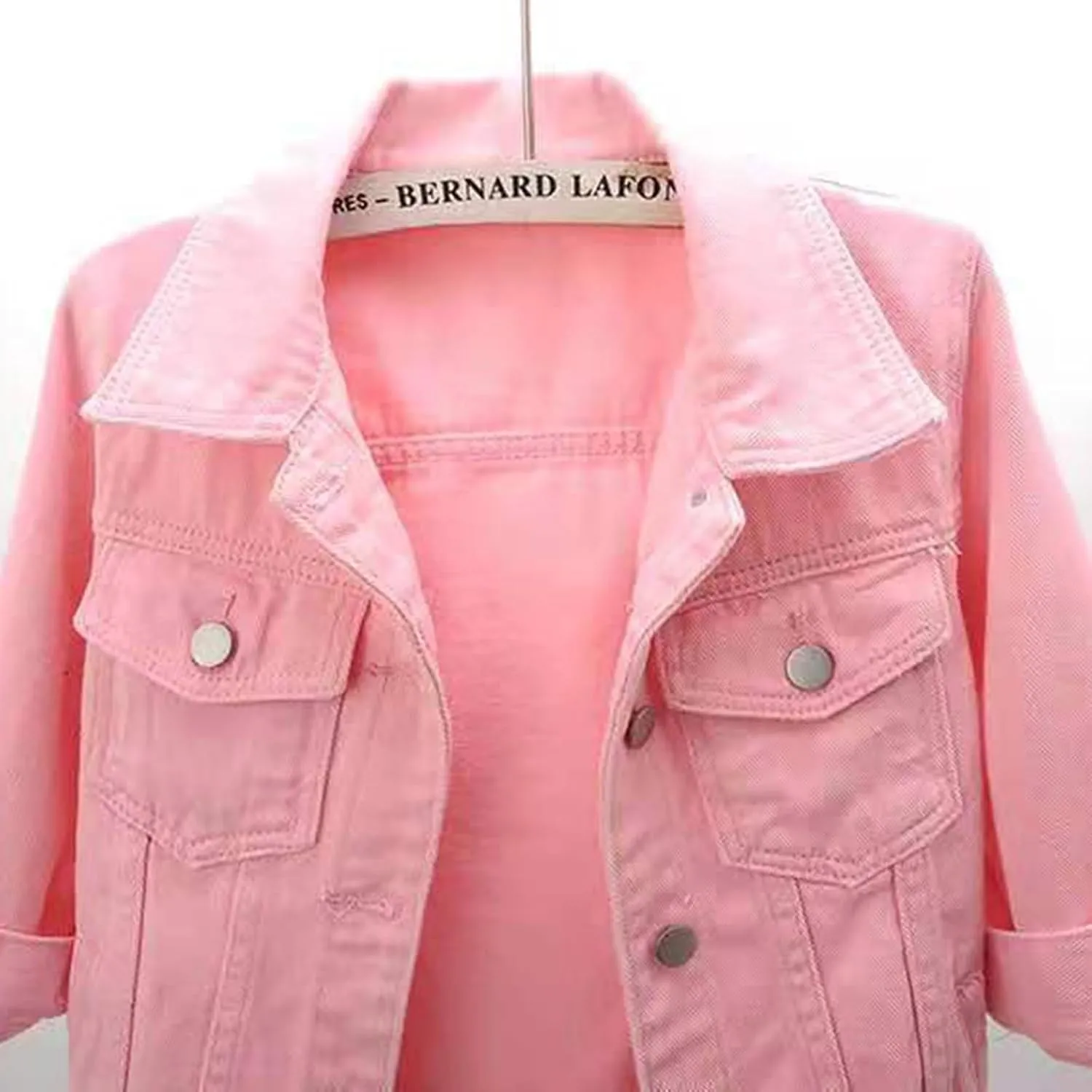 Womens Cropped Denim Jacket 3/4 Sleeve Short Jean Jacket for Women Trendy Button Down Lightweight Denim Jackets