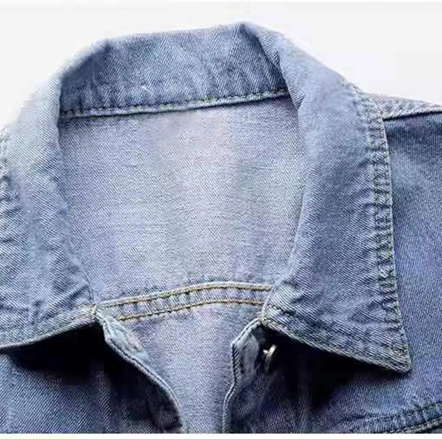 Womens Cropped Denim Jacket 3/4 Sleeve Short Jean Jacket for Women Trendy Button Down Lightweight Denim Jackets