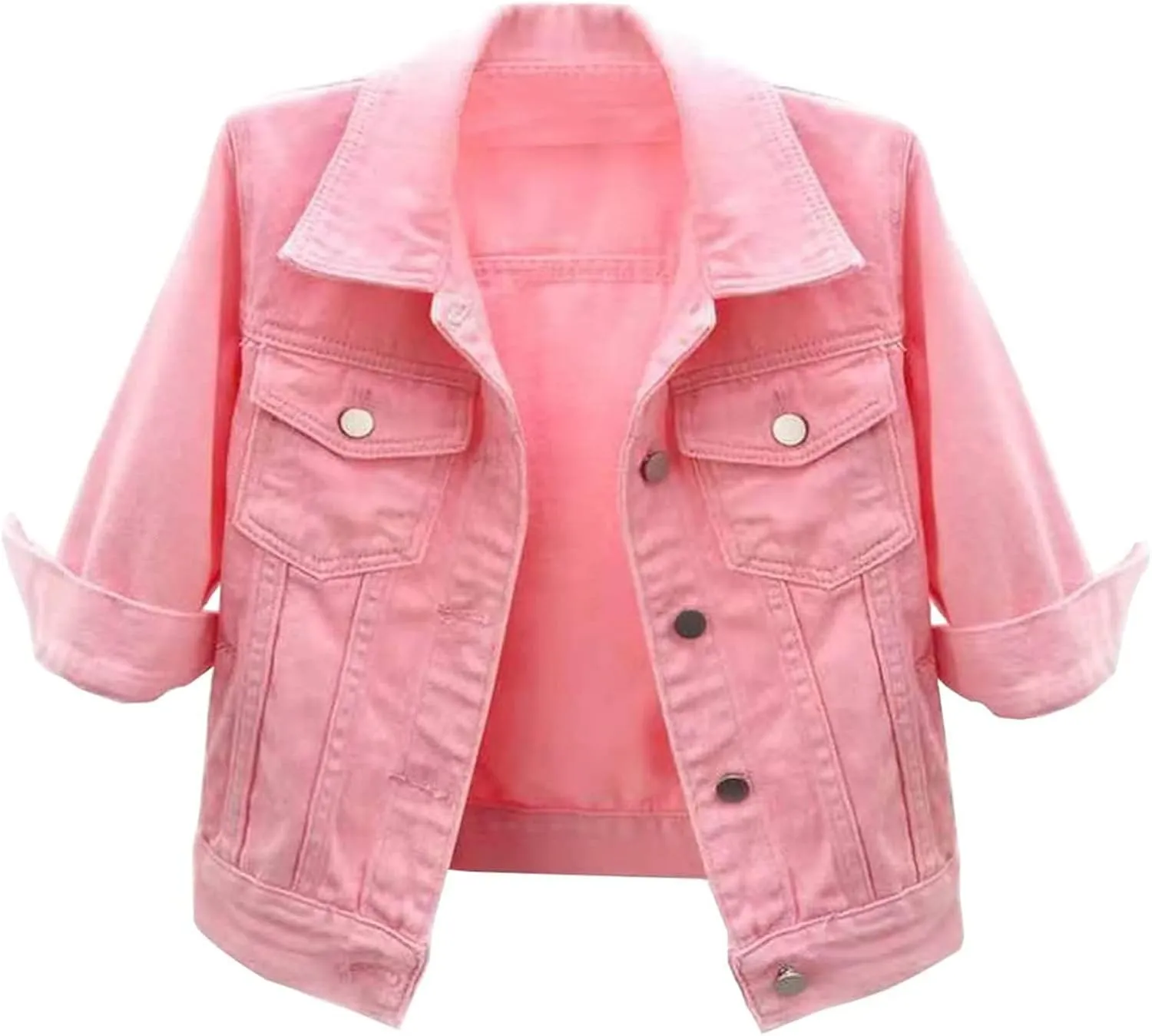 Womens Cropped Denim Jacket 3/4 Sleeve Short Jean Jacket for Women Trendy Button Down Lightweight Denim Jackets