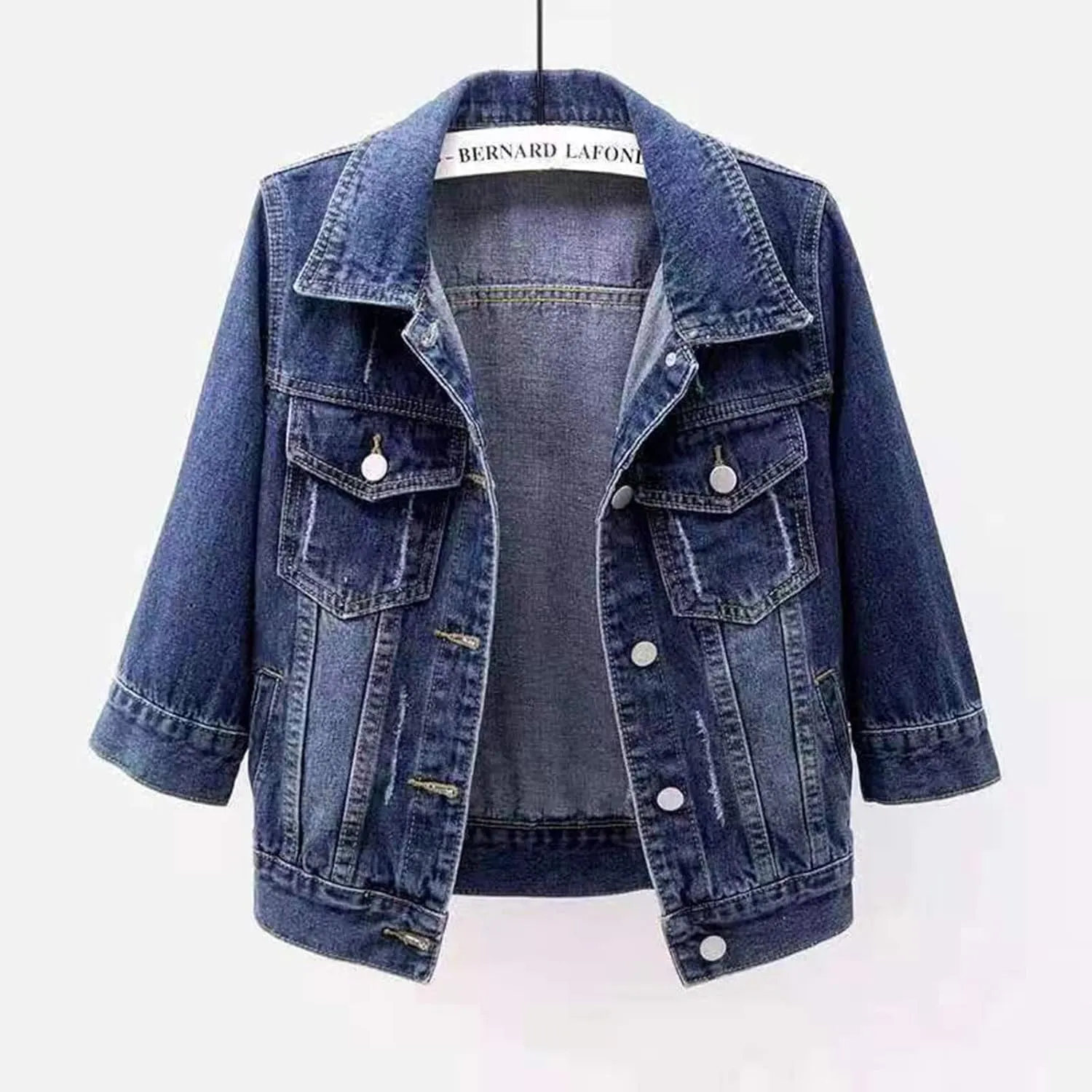 Womens Cropped Denim Jacket 3/4 Sleeve Short Jean Jacket for Women Trendy Button Down Lightweight Denim Jackets