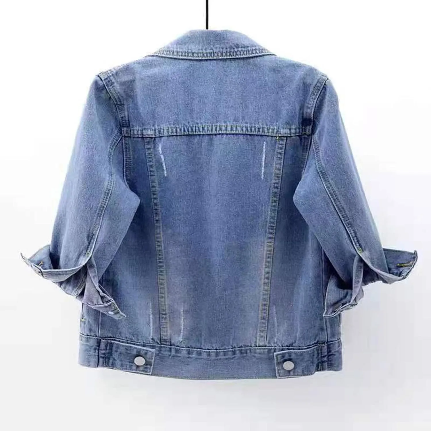 Womens Cropped Denim Jacket 3/4 Sleeve Short Jean Jacket for Women Trendy Button Down Lightweight Denim Jackets