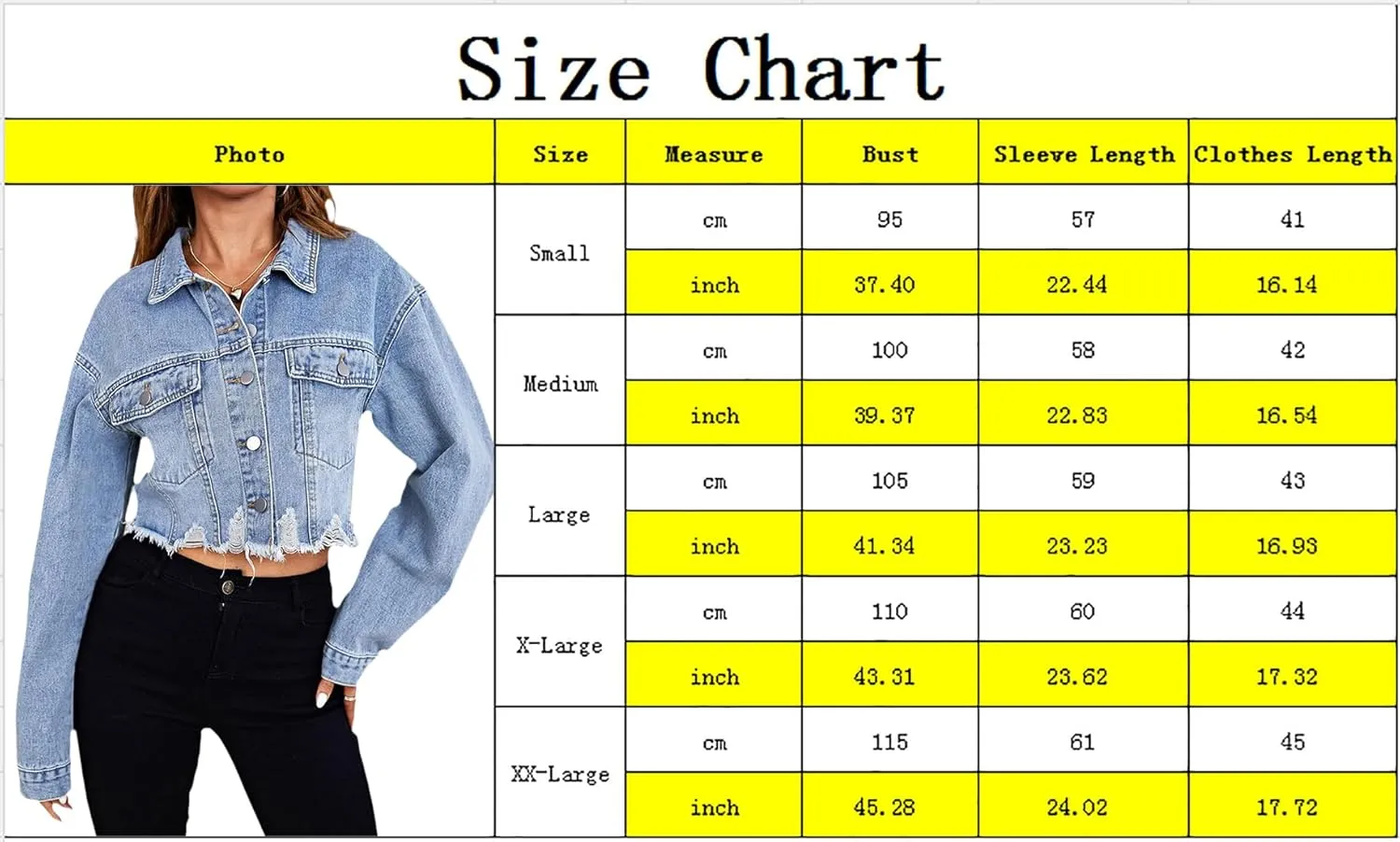 Women's Cropped Denim Jackets Distressed Long Sleeve Basic Button Down Jean Jacket