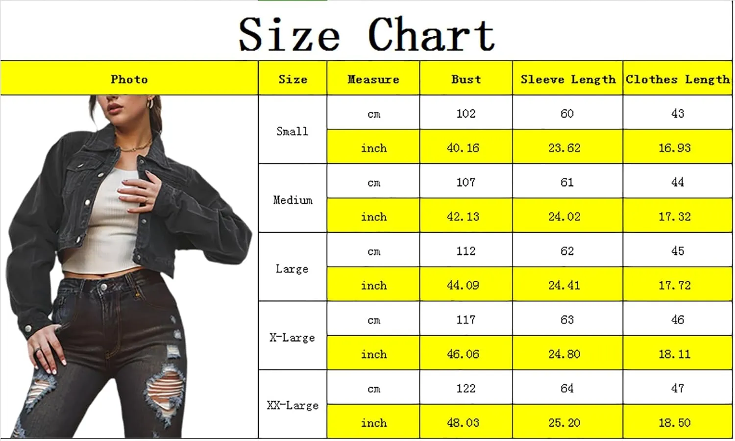 Women's Cropped Denim Jackets Distressed Long Sleeve Basic Button Down Jean Jacket