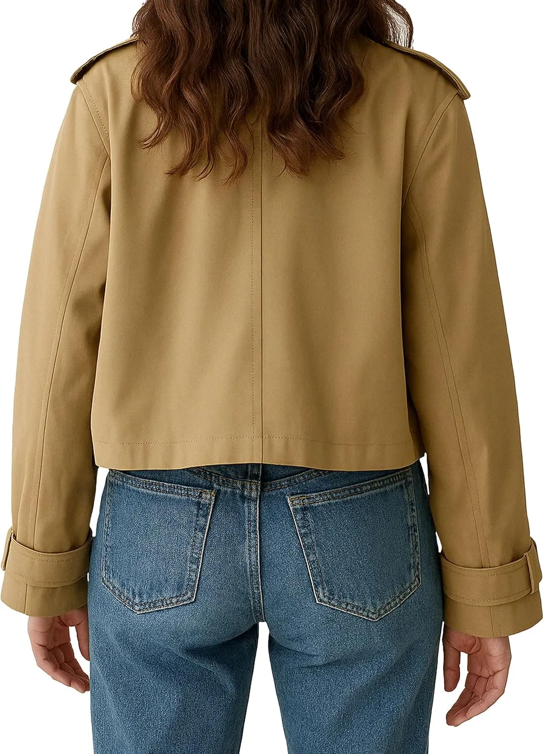 Women's Cropped Trench Coat Notched Lapel Double Breasted Spring Short Crop Trench Coat Jacket for Women