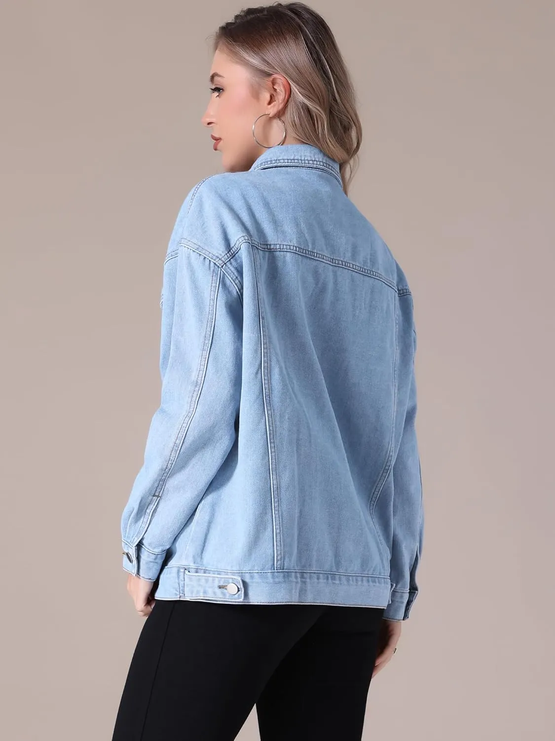 Women's Denim Jackets Casual Oversized Pockets Long Sleeve Trendy Shacket Plus Size Jean Jacket