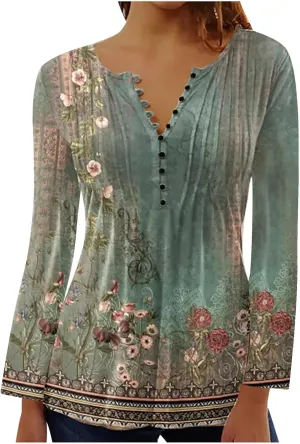 Womens Fall Fashion Tunic Shirts Long Sleeve Button Down Tops Casual Loose Comfy Blouses Empire Waist Clothes