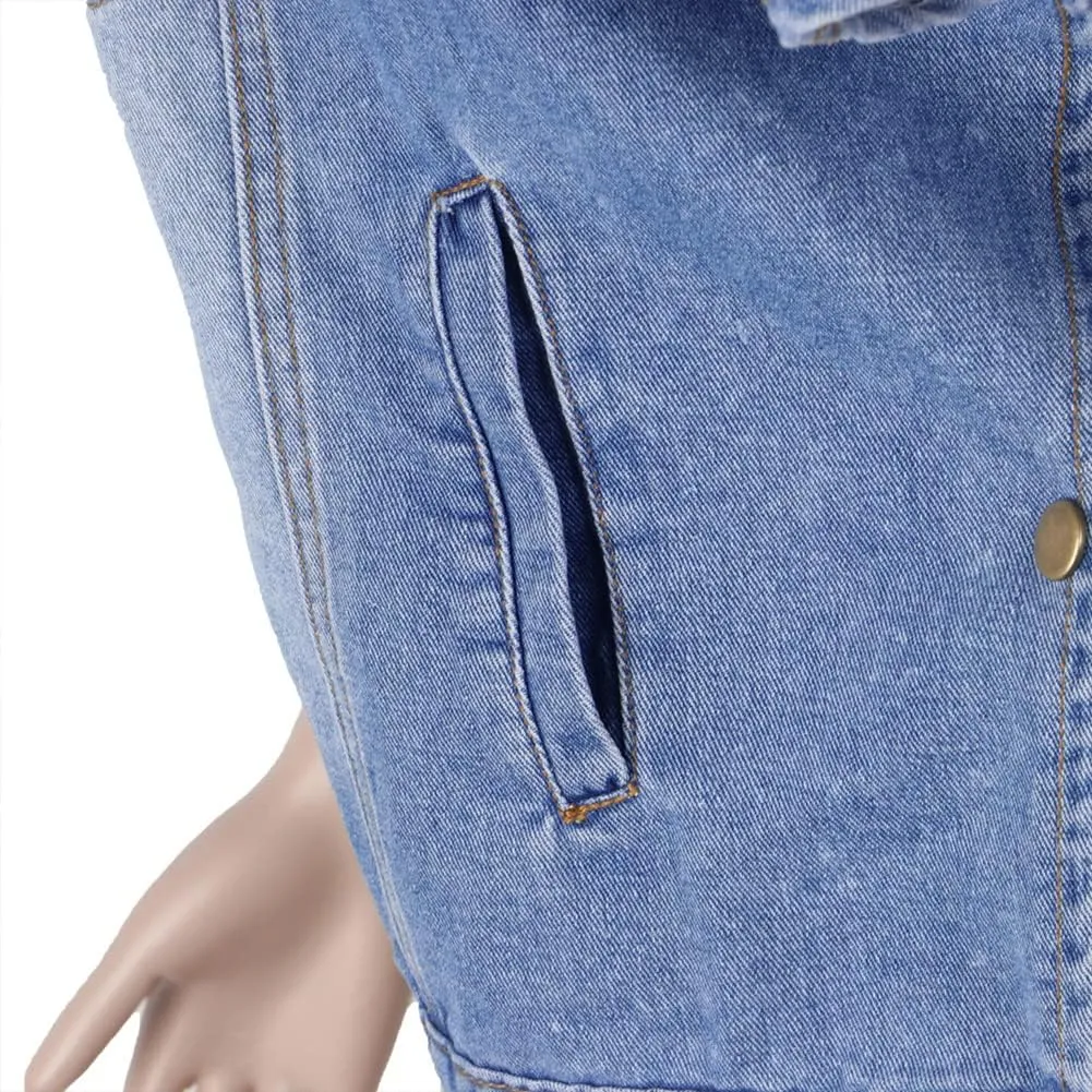 Women's Fashion Loose Jean Cape Cloak Coat Washed Destroyed Denim Jackets Poncho