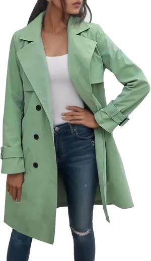 Womens Fashion Temperament Trench Coat Long Sleeve Double Breasted Outwear Casual Loose Oversized Overcoat with Belt