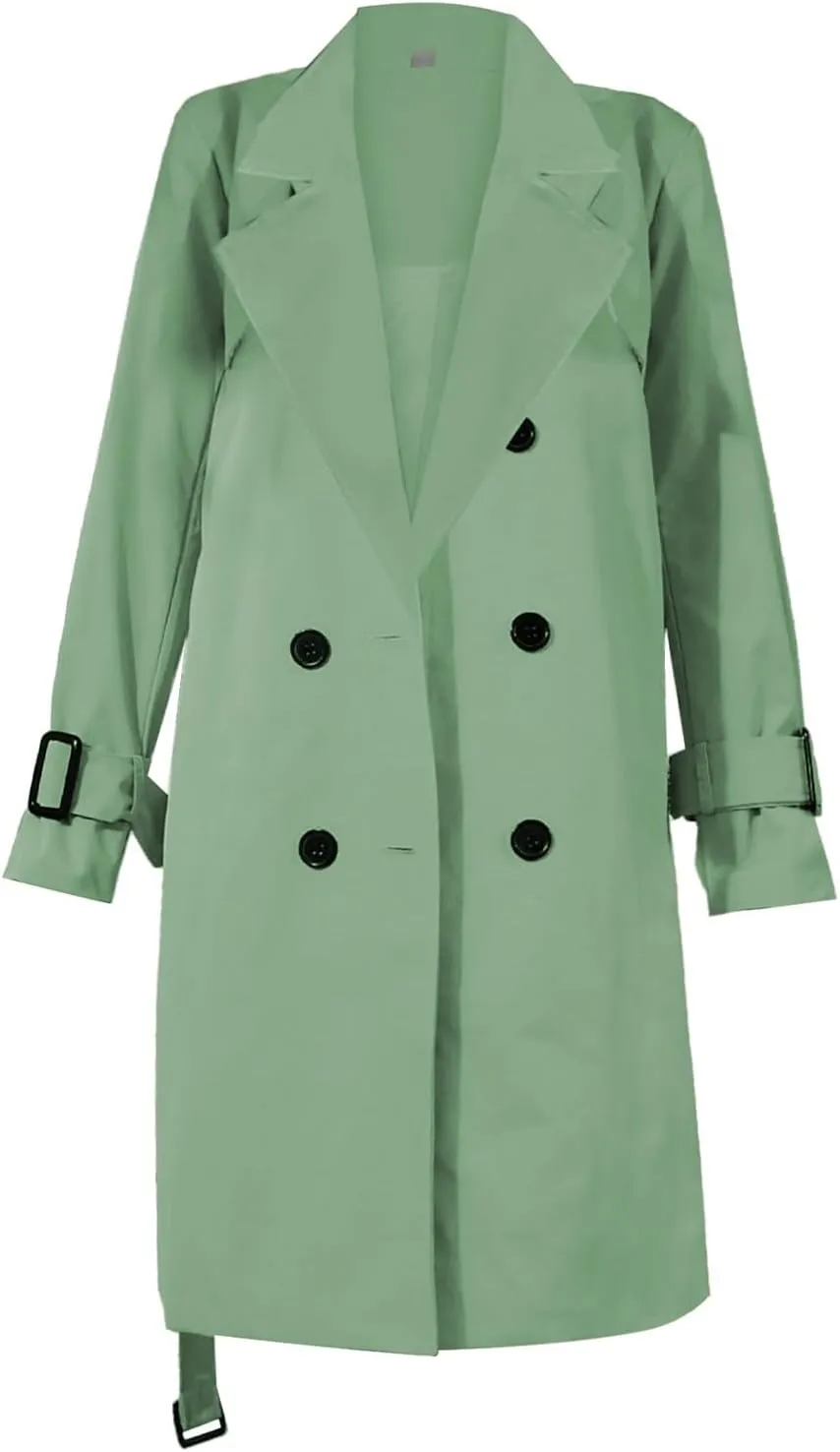 Womens Fashion Temperament Trench Coat Long Sleeve Double Breasted Outwear Casual Loose Oversized Overcoat with Belt