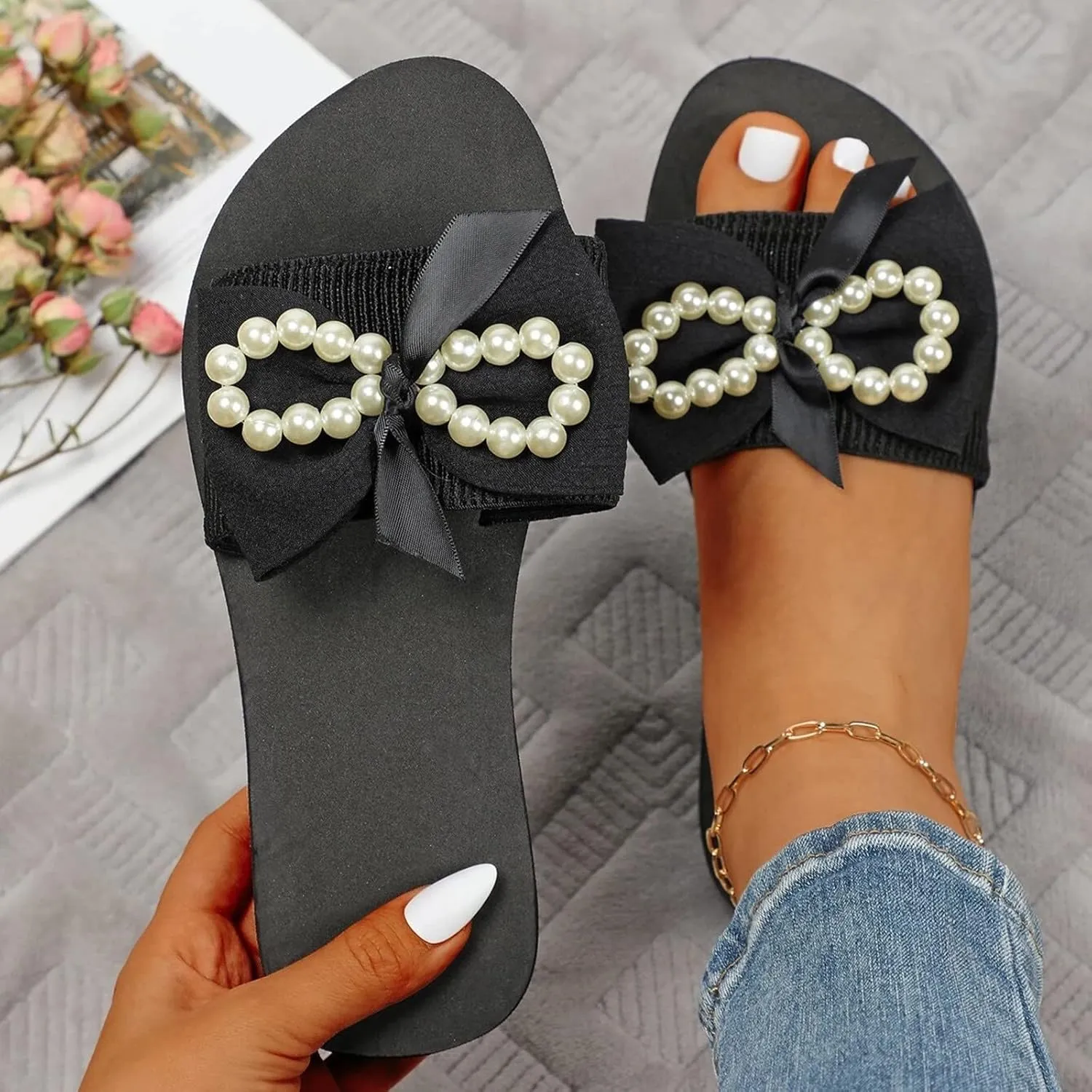 Womens Flat Sandals Casual Beach Shoes Open Toes Lightweight Women Outdoor Slip on Shoes