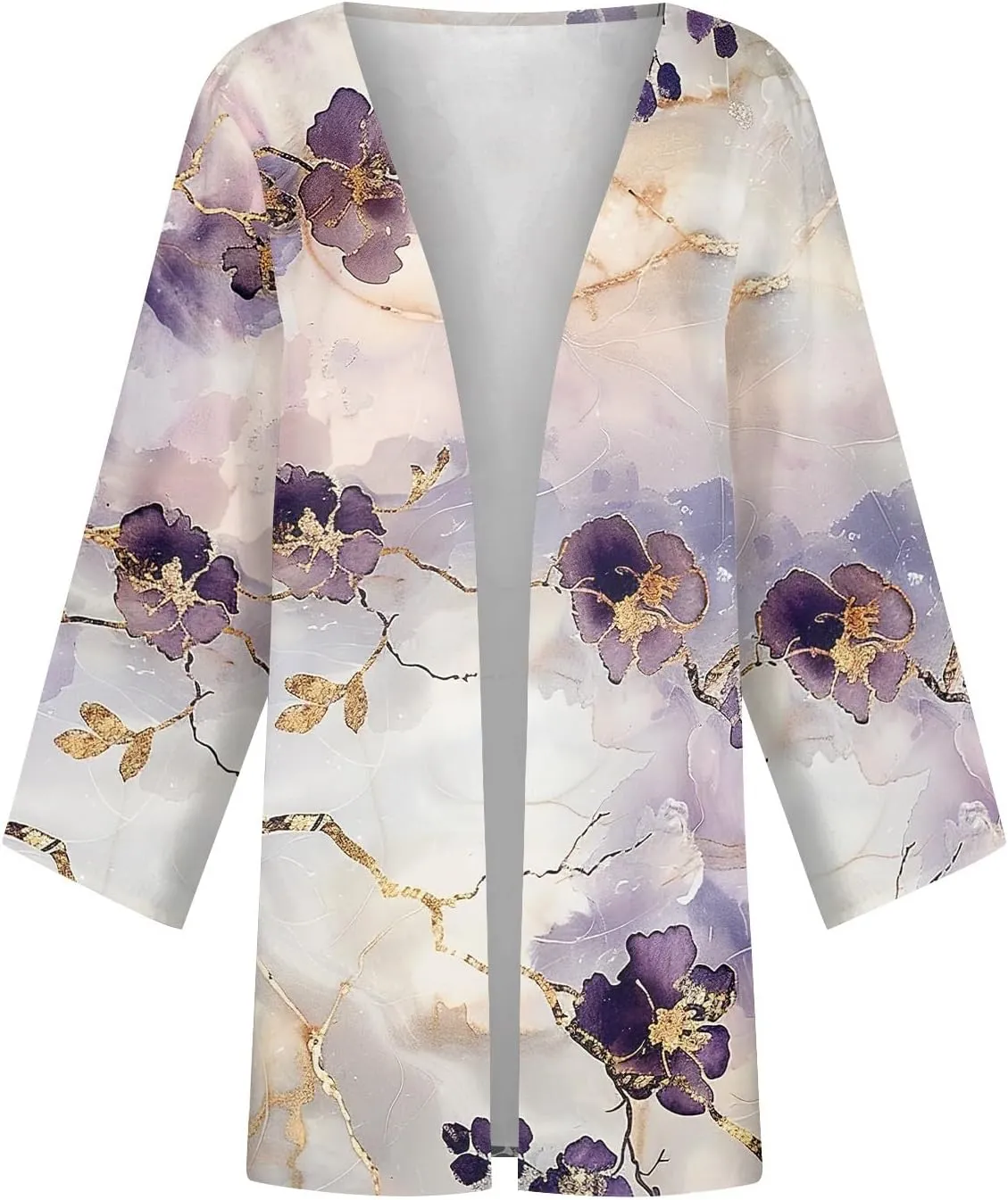 Womens Hawaiian Boho Lightweight Jackets Floral Print Puff Sleeve Kimono Cardigan Loose Cover Up Casual Blouse Top