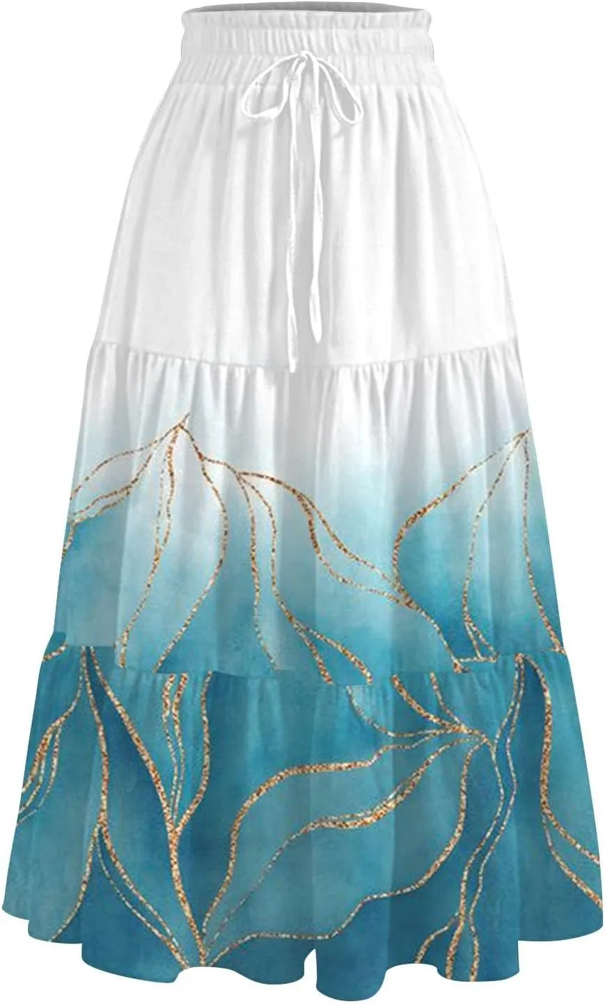 Women's High Waisted Maxi Skirts Flowy Summer Skirt for Women Bohemian A-Line