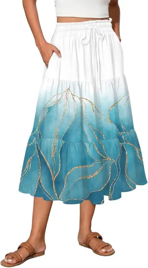 Women's High Waisted Maxi Skirts Flowy Summer Skirt for Women Bohemian A-Line