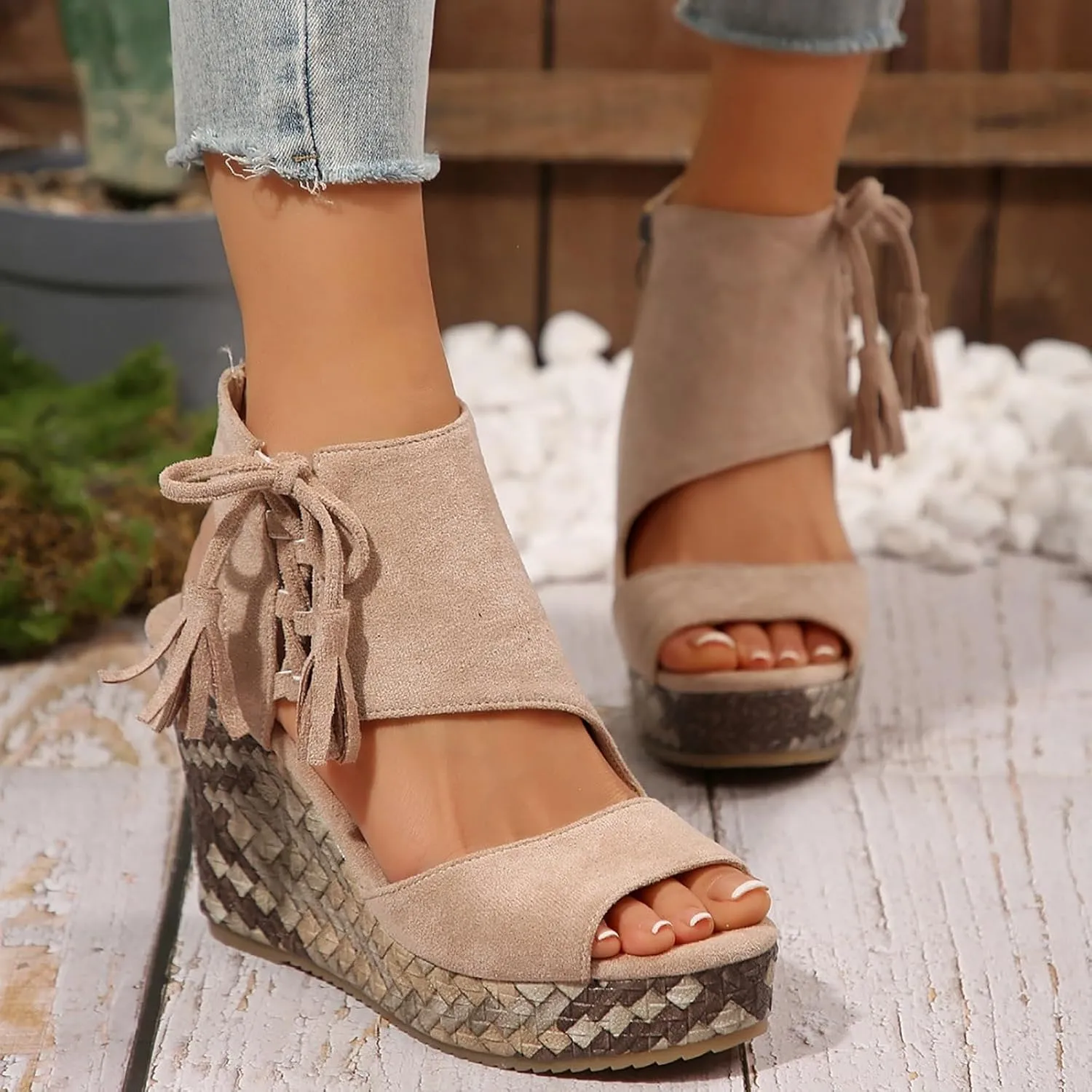 Women's High Wedge Sandals Open Toe Espadrilles Comfortable Dressy Ankle Strap Platform Sandal Boho Beach Casual Summer Wedges Slingback Cute Slip-on Heels Adjustable Buckle Walking Shoes