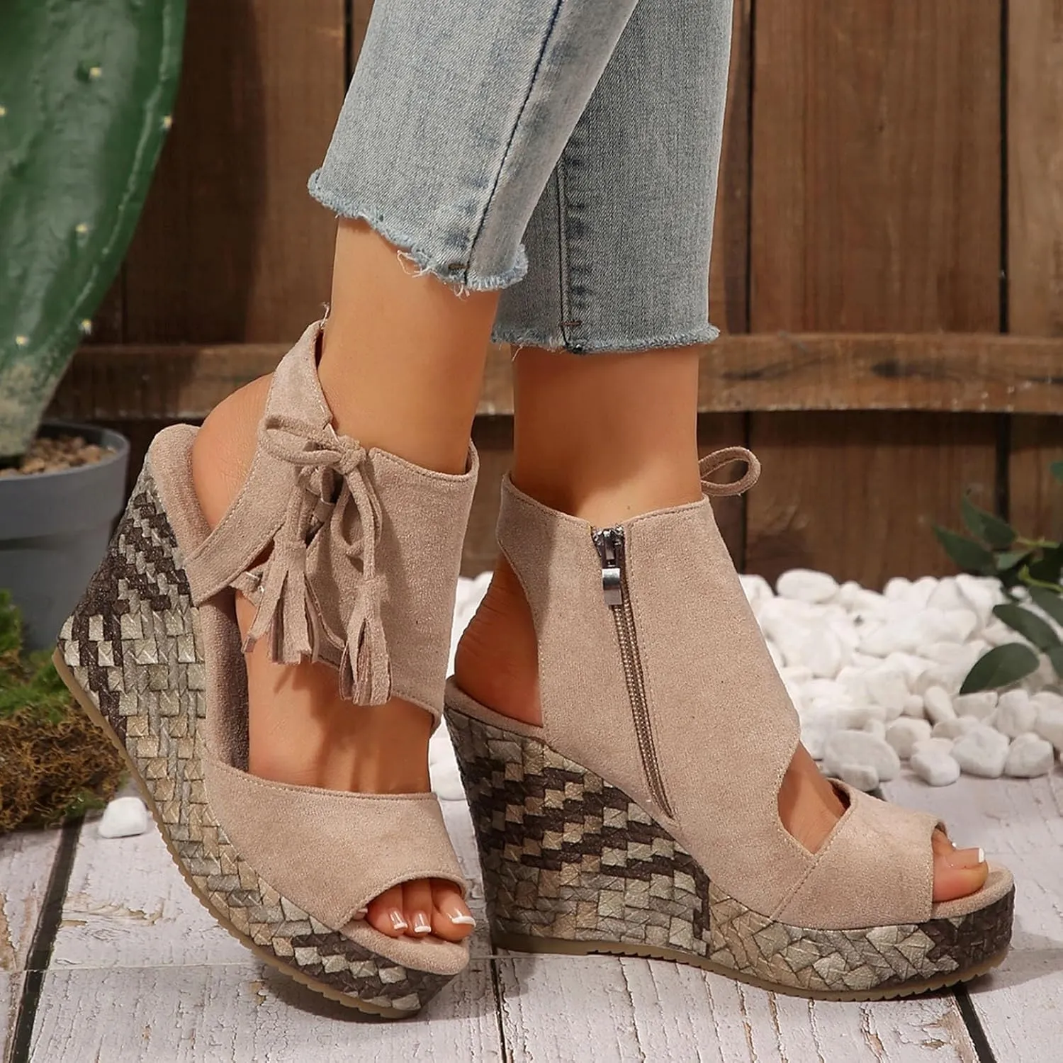 Women's High Wedge Sandals Open Toe Espadrilles Comfortable Dressy Ankle Strap Platform Sandal Boho Beach Casual Summer Wedges Slingback Cute Slip-on Heels Adjustable Buckle Walking Shoes