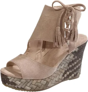 Women's High Wedge Sandals Open Toe Espadrilles Comfortable Dressy Ankle Strap Platform Sandal Boho Beach Casual Summer Wedges Slingback Cute Slip-on Heels Adjustable Buckle Walking Shoes