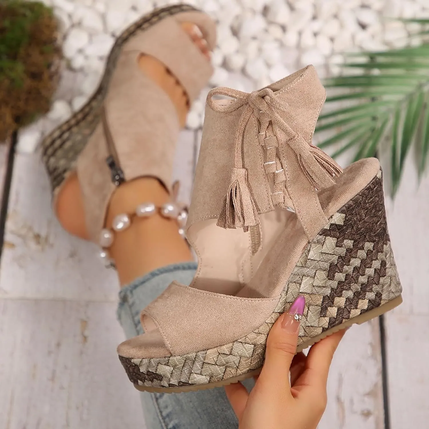 Women's High Wedge Sandals Open Toe Espadrilles Comfortable Dressy Ankle Strap Platform Sandal Boho Beach Casual Summer Wedges Slingback Cute Slip-on Heels Adjustable Buckle Walking Shoes