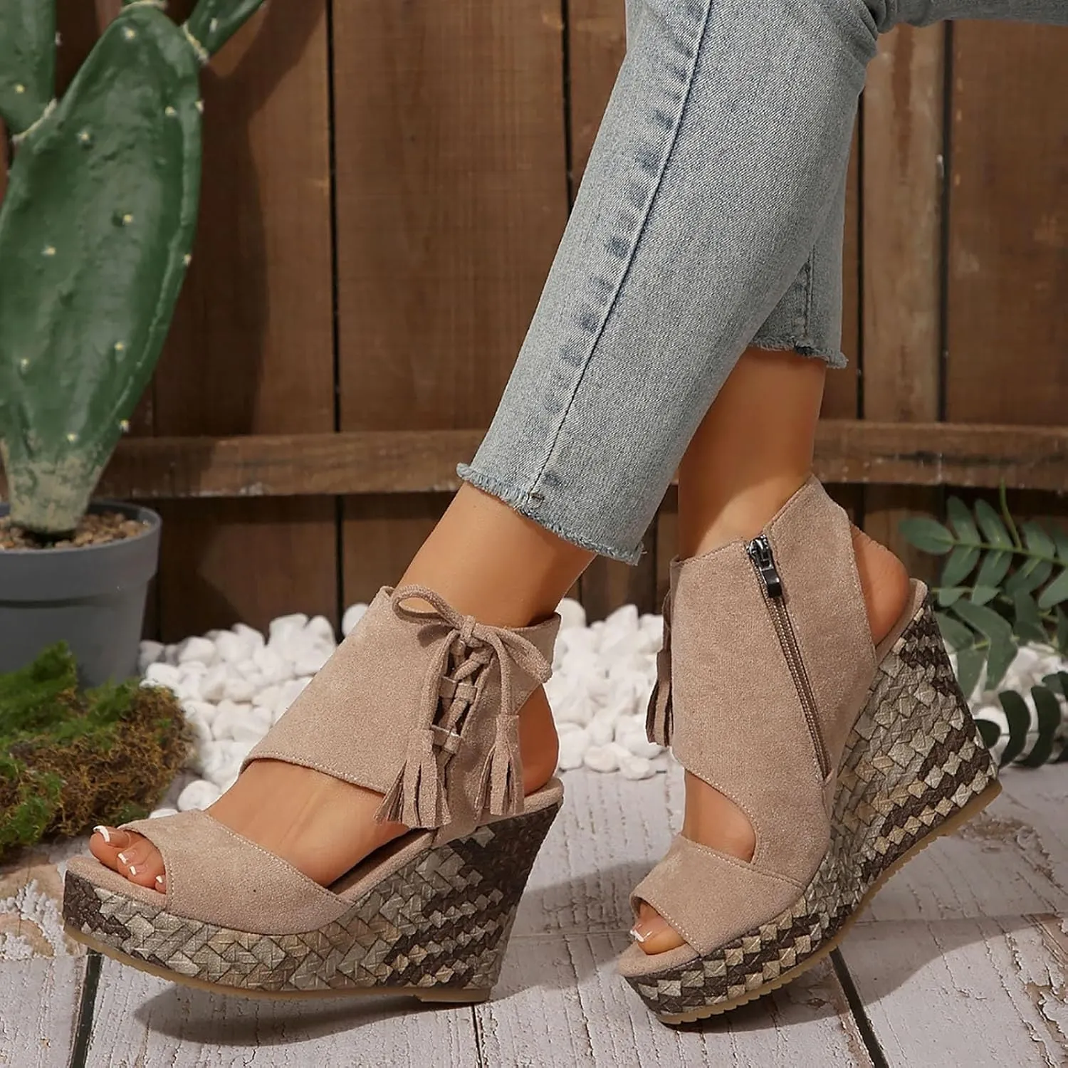 Women's High Wedge Sandals Open Toe Espadrilles Comfortable Dressy Ankle Strap Platform Sandal Boho Beach Casual Summer Wedges Slingback Cute Slip-on Heels Adjustable Buckle Walking Shoes