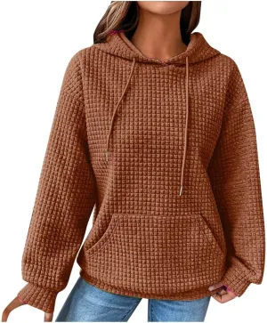 Womens Hoodies Fall Winter Waffle Knit Drawstring Cute Sweatshirts with Pocket Trendy Pullover
