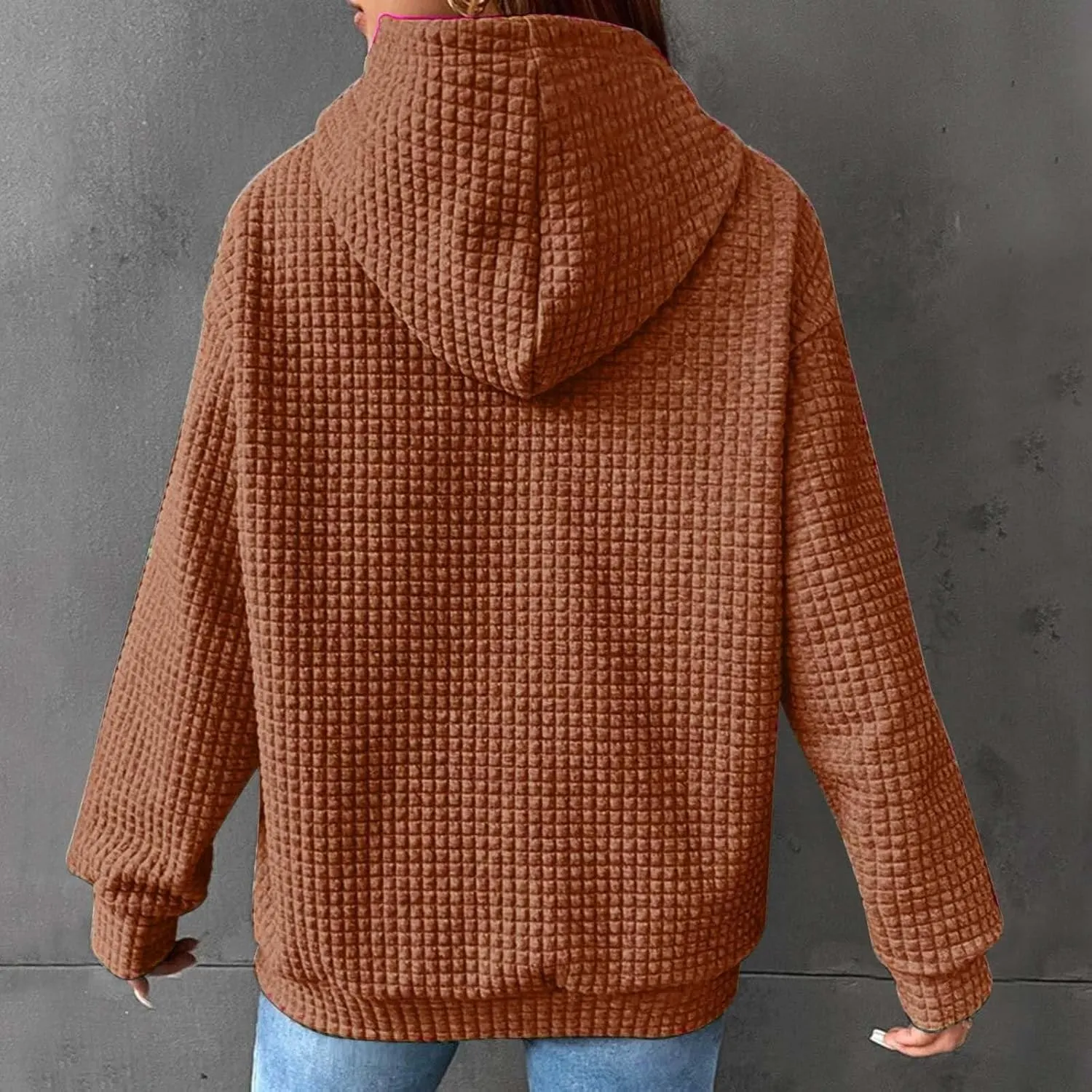 Womens Hoodies Fall Winter Waffle Knit Drawstring Cute Sweatshirts with Pocket Trendy Pullover