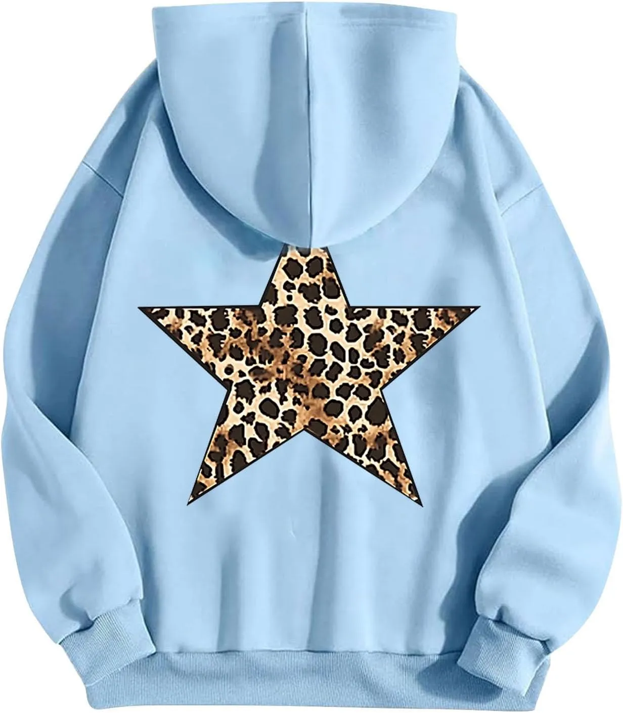 Women's Hoodies Oversized Sweatshirts Long Sleeve Y2k Leopard Star Print Pullover Tops Fall Winter Top with Pocket