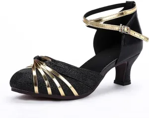 Women's Latin Dance Shoes Mid Heels Closed Toe Salsa Ballroom Dancing Shoes for Outdoor