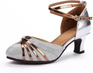 Women's Latin Dance Shoes Mid Heels Closed Toe Salsa Ballroom Dancing Shoes for Outdoor