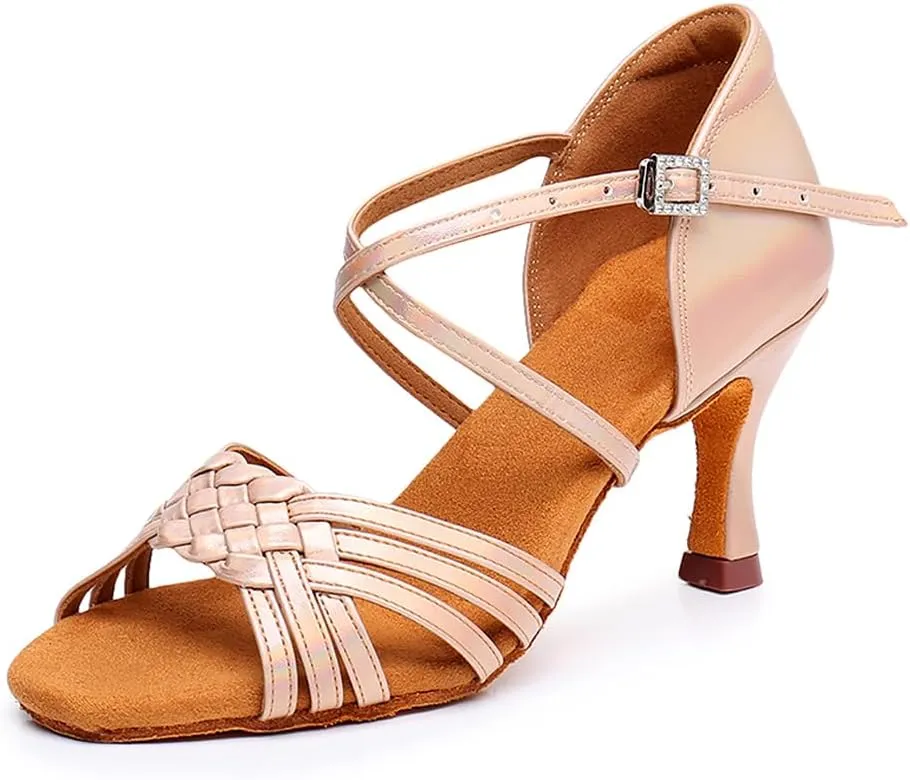 Women's Latin Dance Shoes Satin Practice Performance Ballroom Bachata Salsa Professional Dance Shoes,Model 3032-6B