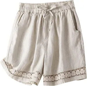 Womens Lightweight Shorts Casual Baggy Linen Shorts Trendy Short Pants Elastic Waist Drawstring Comfy Shorts Bottoms