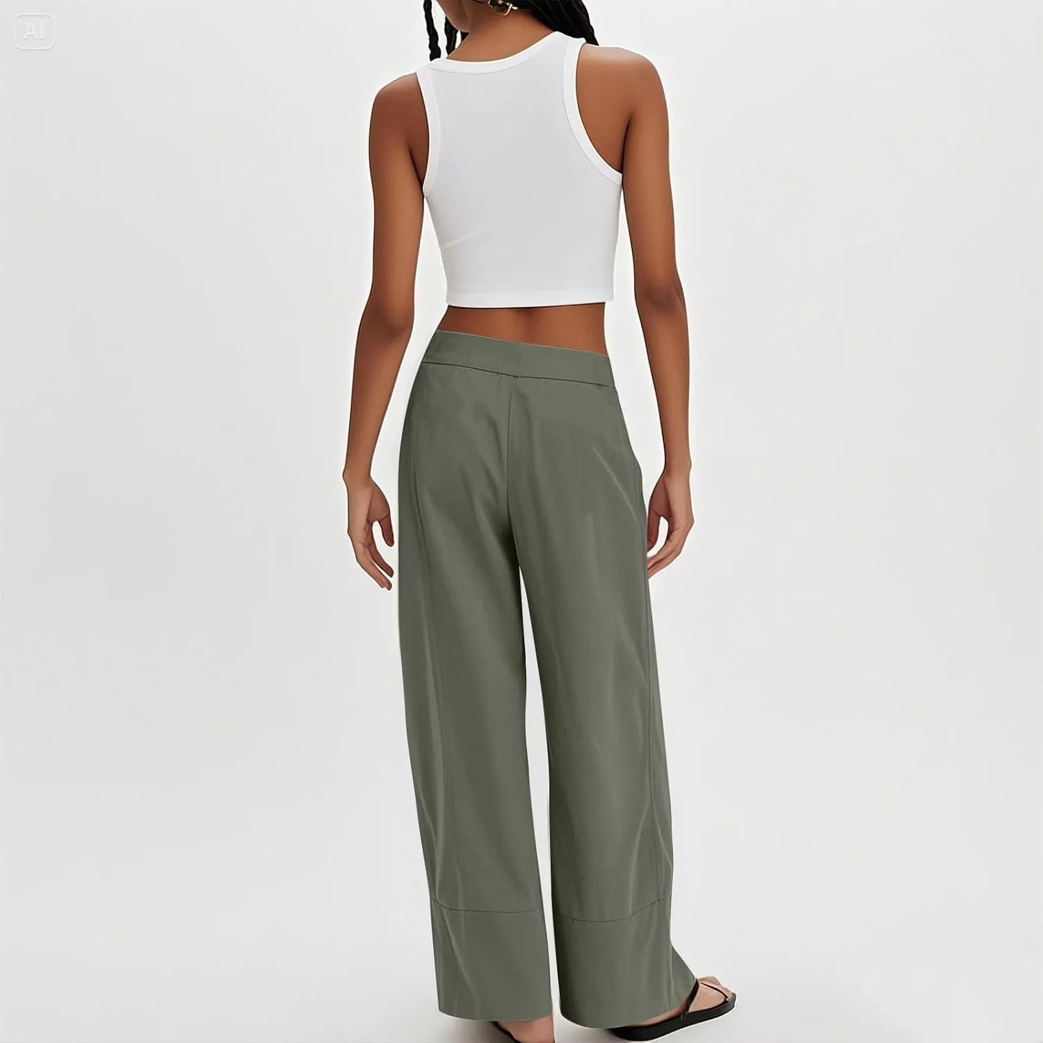 Womens Linen Pants Summer Cotton High Waist Palazzo Pants Baggy Casual Relaxed Fit Flowy Boho Beach Trousers Pockets