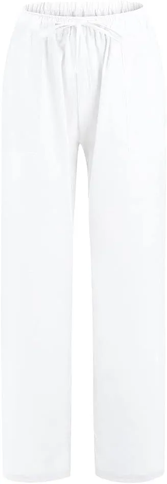 Womens Linen Wide Leg Pants 2024 Casual Loose Lightweigt Beach Palazzo Harem Pants High Waisted Pants Comfy Trousers