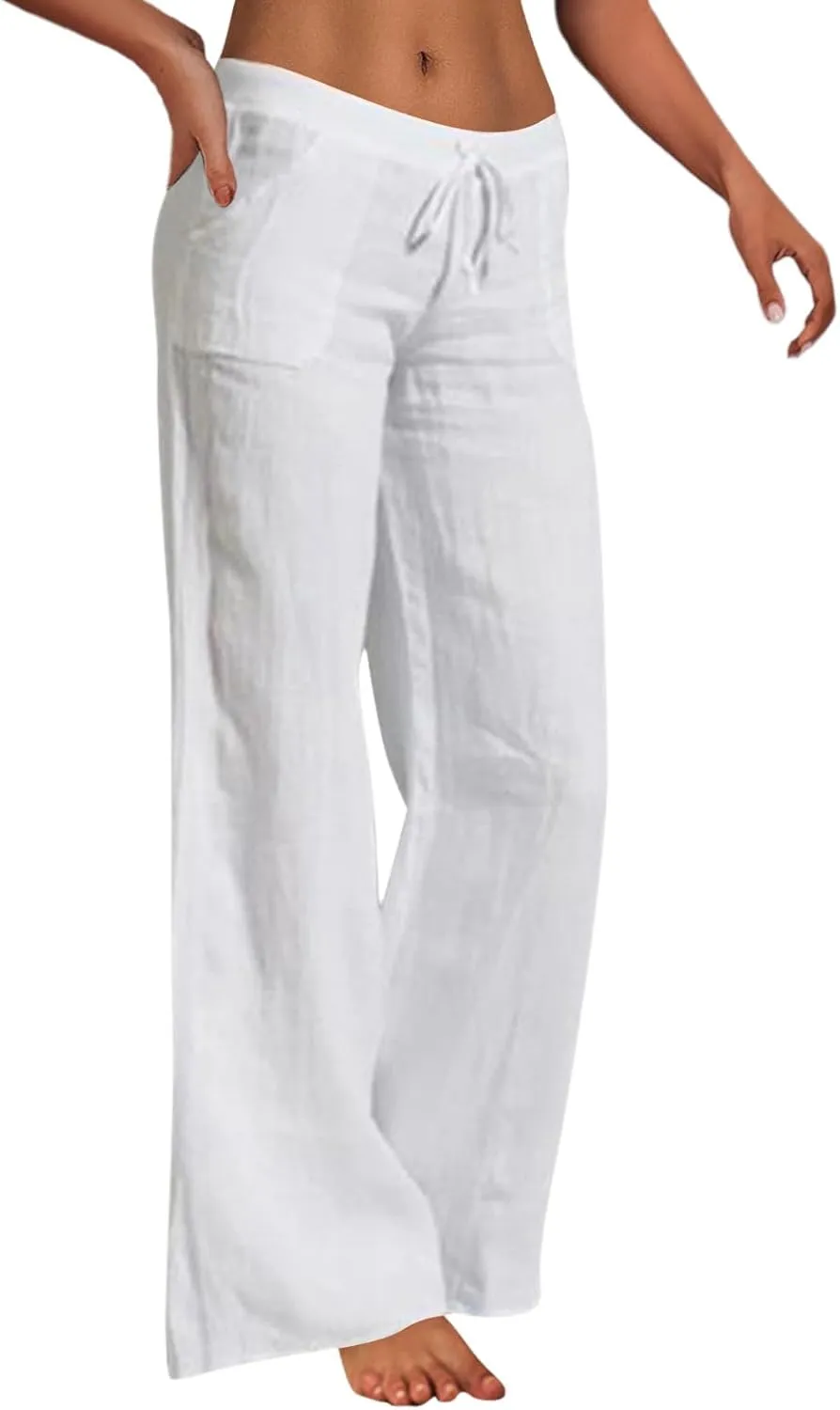 Womens Linen Wide Leg Pants 2024 Casual Loose Lightweigt Beach Palazzo Harem Pants High Waisted Pants Comfy Trousers