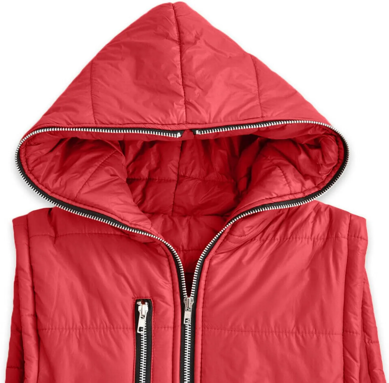 Women's Long Quilted Vest Hooded Full-Zip Sleeveless Down Coat Outwear With Pockets 2024 Winter Warm Padded Jacket