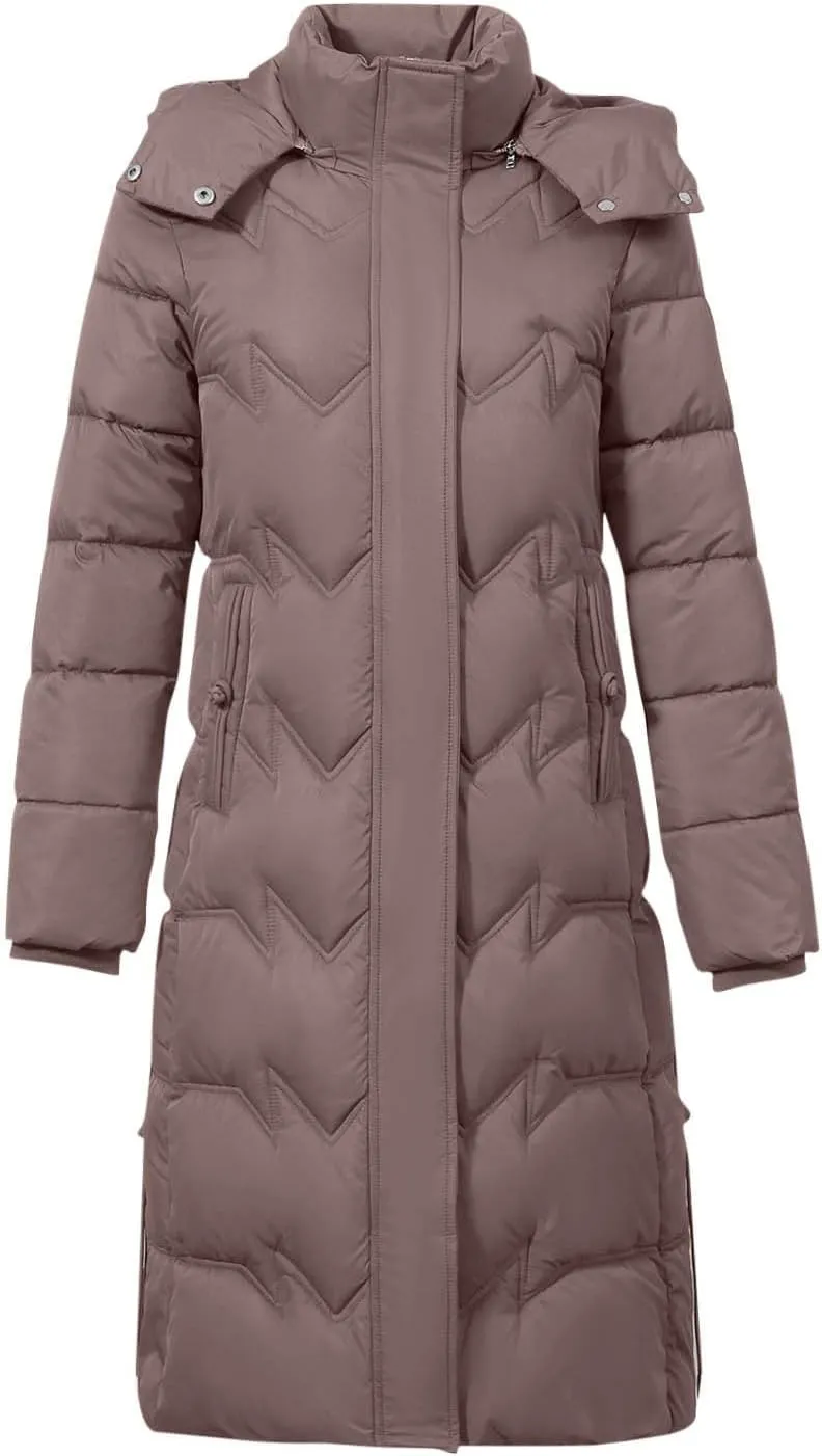 Women's Long Warm Winter Puffer Jackets Plus Size Padded Trench Coats Full Length Thicken Quilted Overcoats With Hood