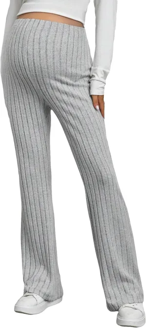 Women's Maternity Casual Adjustable High Waist Solid Flare Leg Ribbed Knit Pants Trousers
