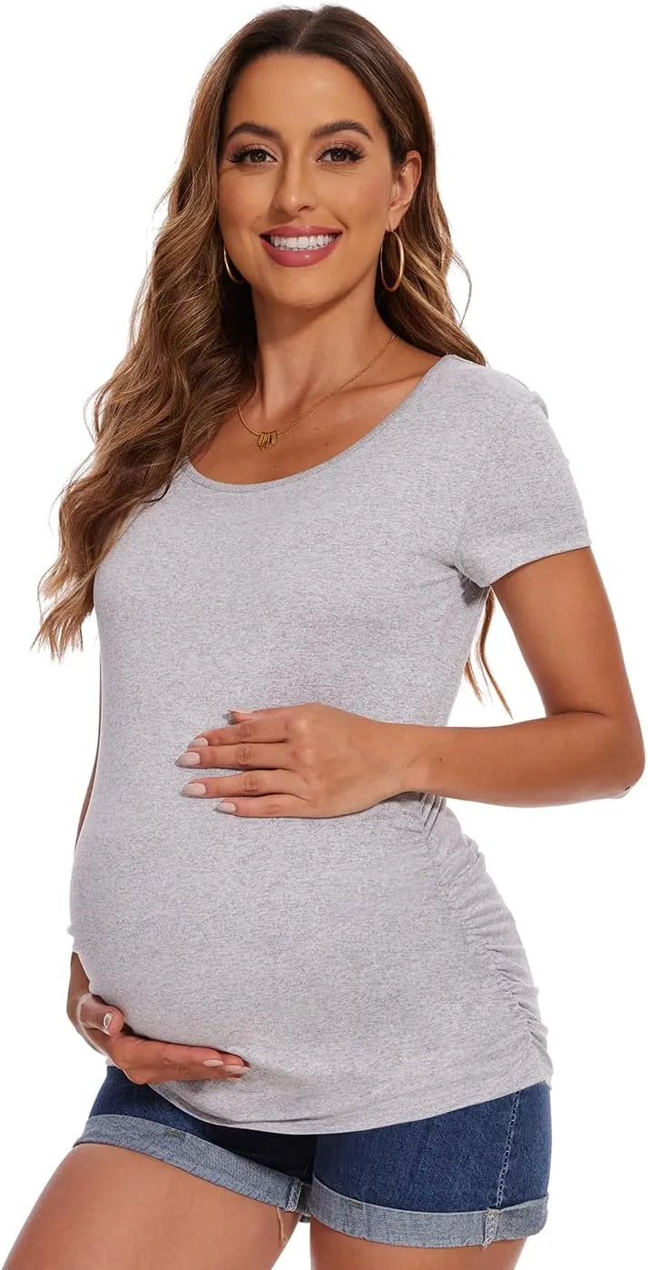 Women's Maternity Shirts Side Ruched Pregnancy T-Shirts