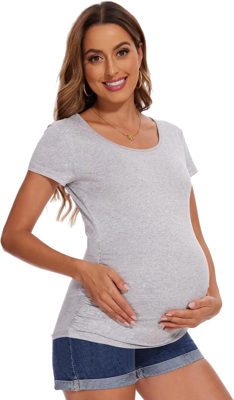 Women's Maternity Shirts Side Ruched Pregnancy T-Shirts