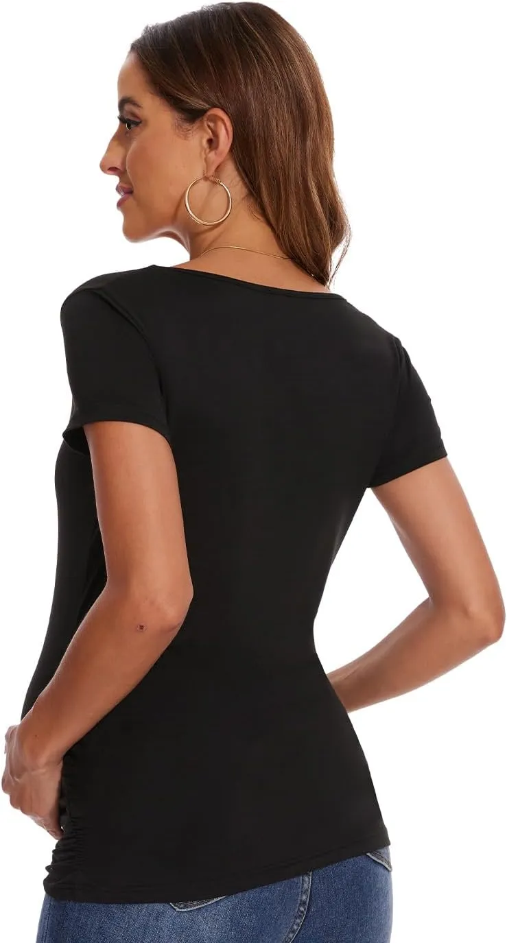 Women's Maternity Shirts Side Ruched Pregnancy T-Shirts