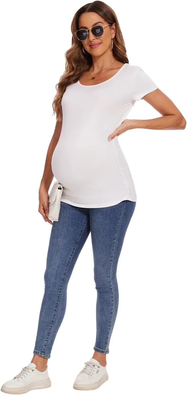 Women's Maternity Shirts Side Ruched Pregnancy T-Shirts