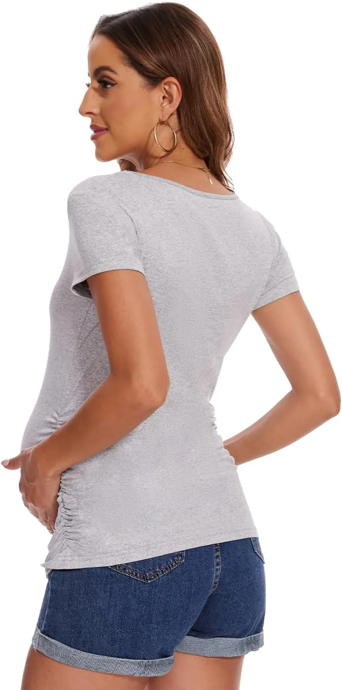Women's Maternity Shirts Side Ruched Pregnancy T-Shirts