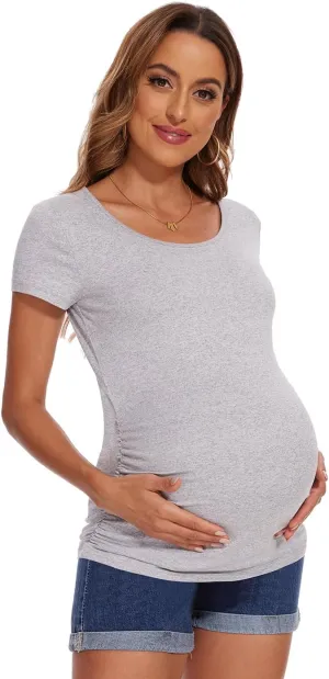 Women's Maternity Shirts Side Ruched Pregnancy T-Shirts
