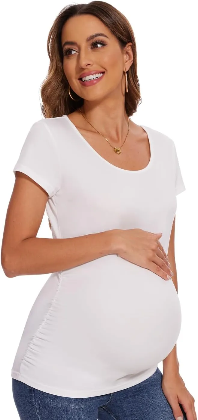 Women's Maternity Shirts Side Ruched Pregnancy T-Shirts