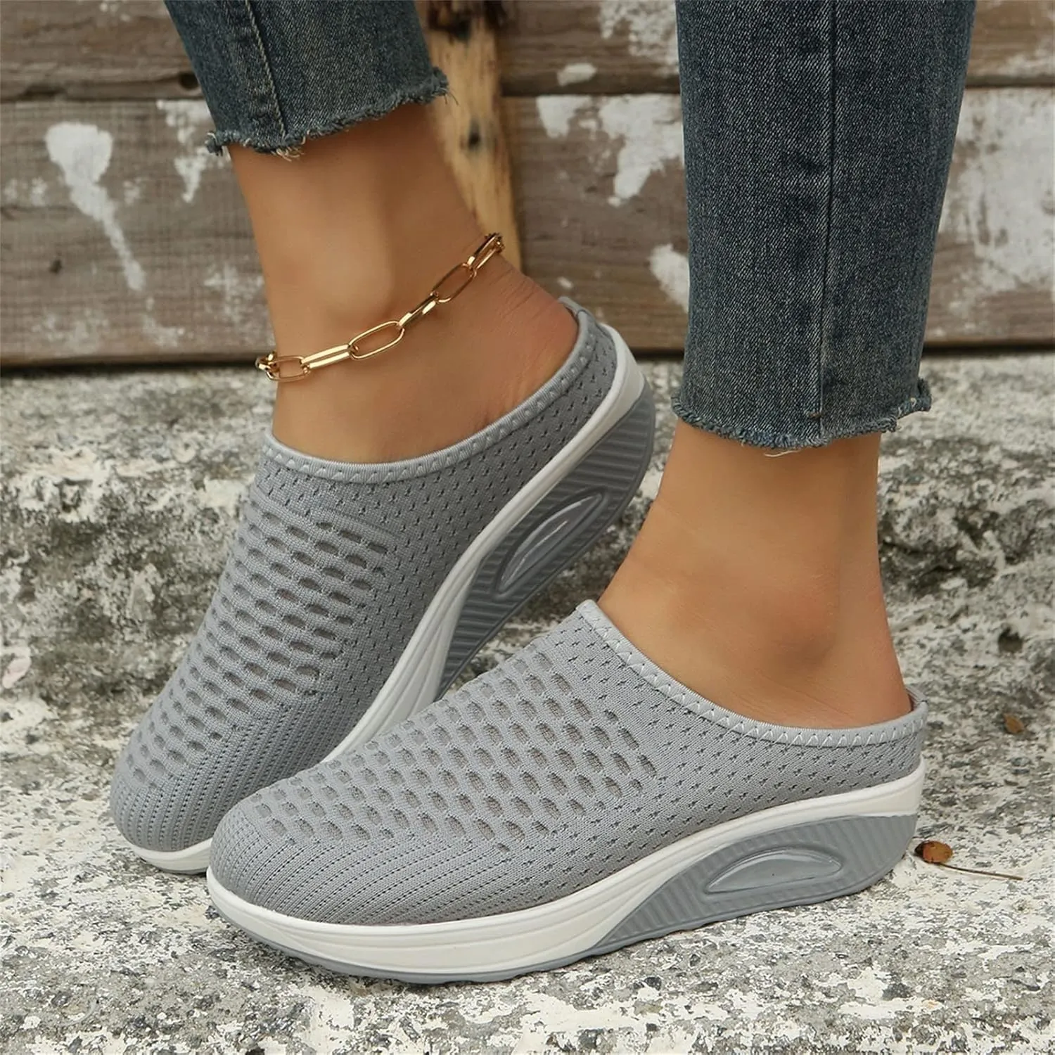 Women's Mules Clogs Shoes Breathable Mesh Wedge Walking Shoes Platform Sneakers Sport Sandals Casual Sneakers