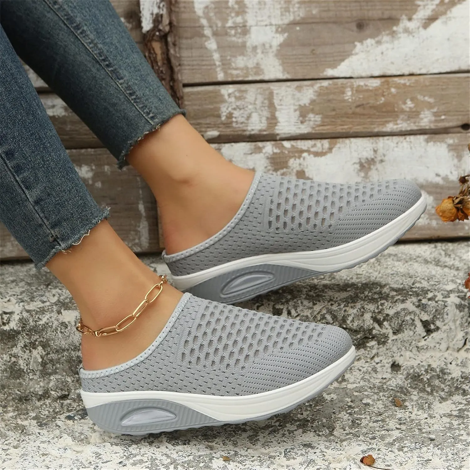 Women's Mules Clogs Shoes Breathable Mesh Wedge Walking Shoes Platform Sneakers Sport Sandals Casual Sneakers