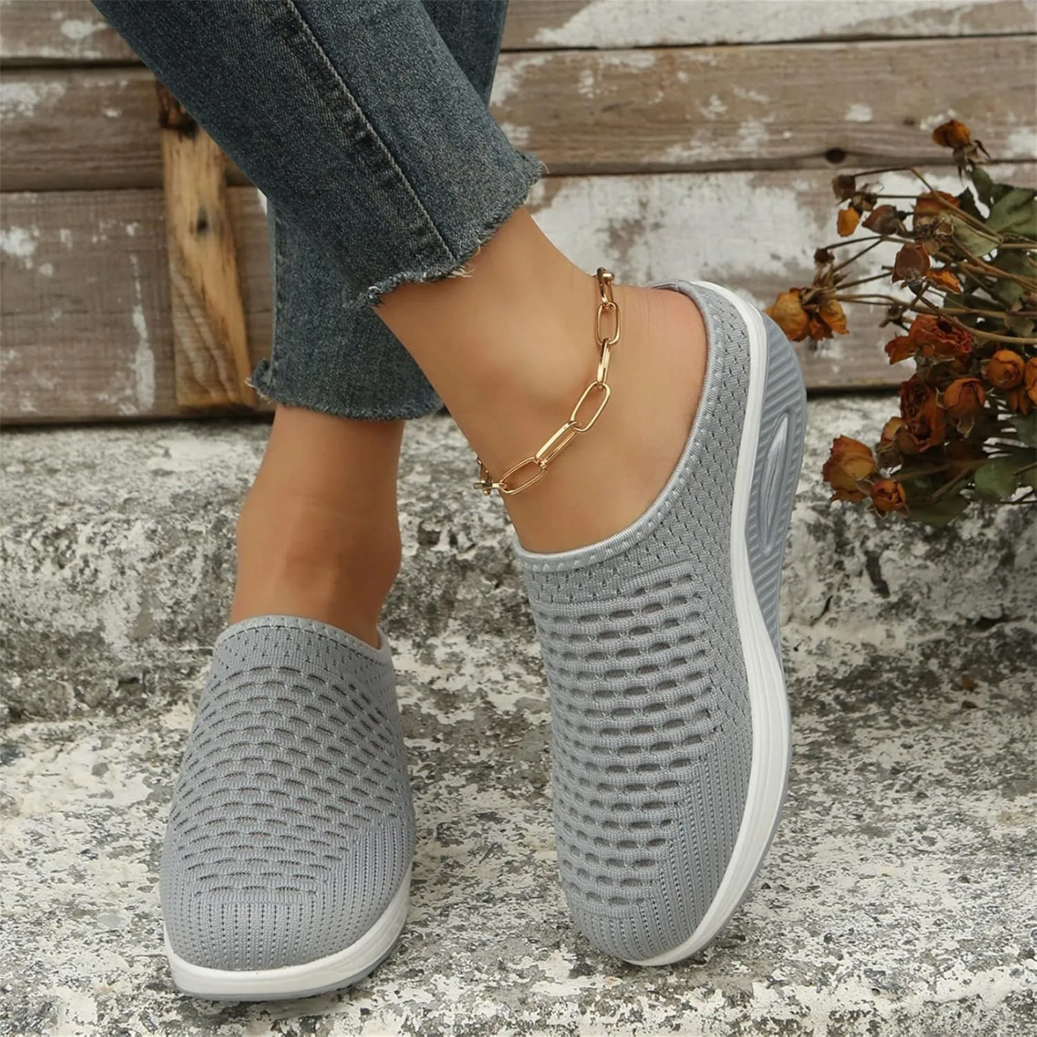 Women's Mules Clogs Shoes Breathable Mesh Wedge Walking Shoes Platform Sneakers Sport Sandals Casual Sneakers